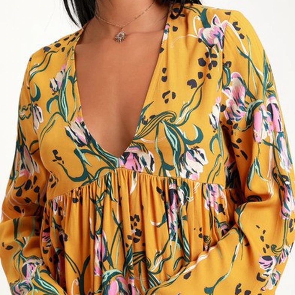 Free People Yellow Bella Print Tunic SP - Picture 5 of 7